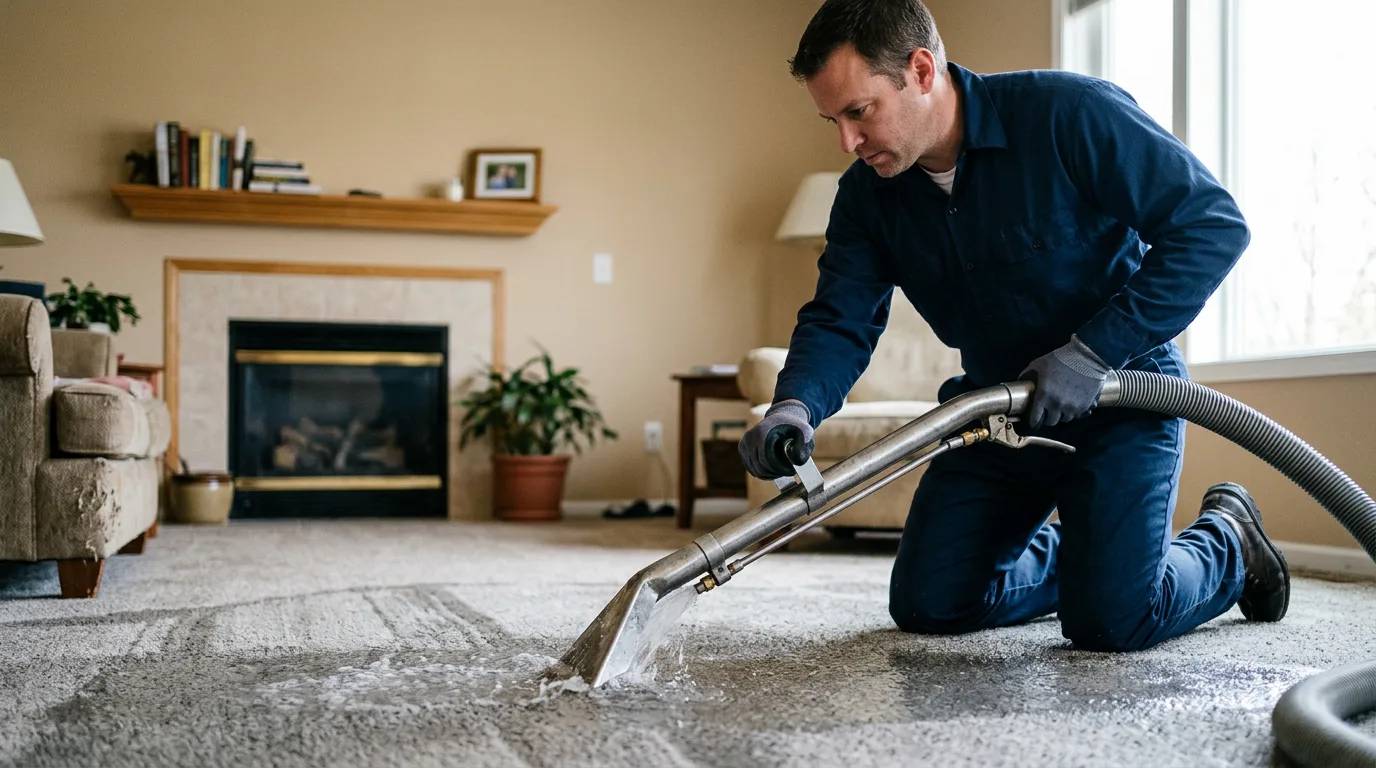 Water damage restoration technician working near Alexander, IL